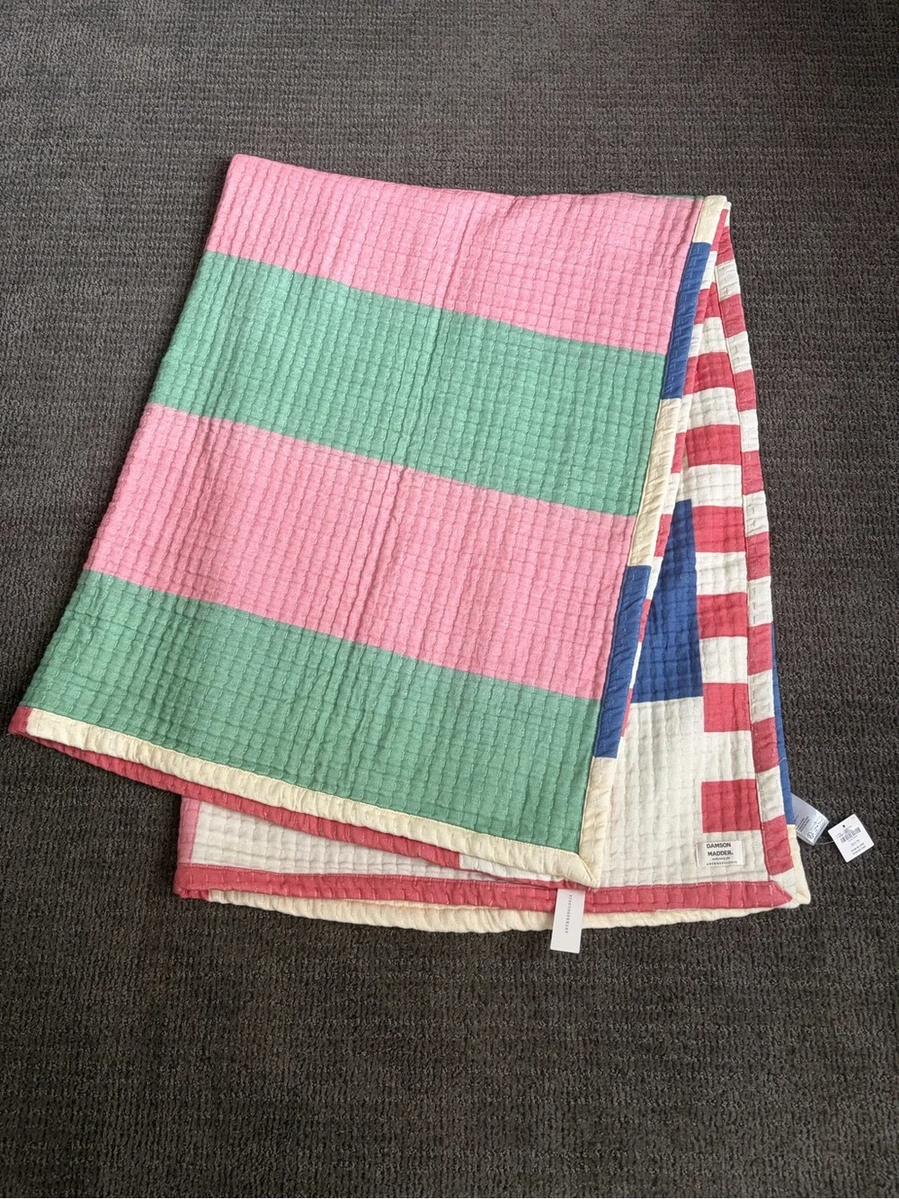 NWT Anthropologie Damson Madder Organic Cotton Striped Throw Blanket